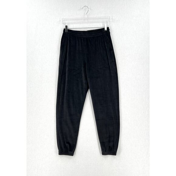 VICTORIAS SECRET Ribbed Velour Jogger Pants Womens Small Black Velvet NEW - Picture 1 of 15